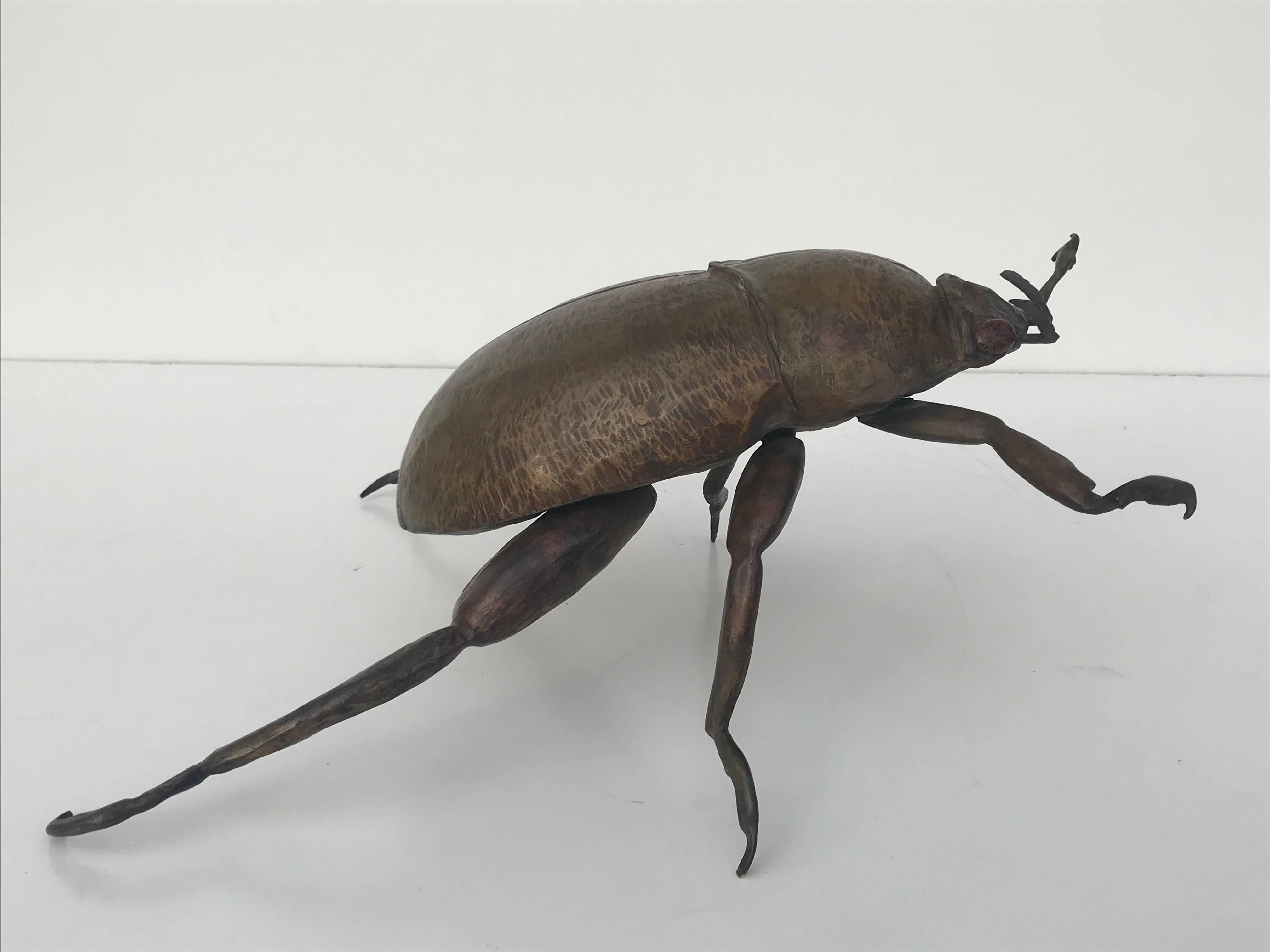 Patinated Giant Garding Beetle Sculpture in Bronze
