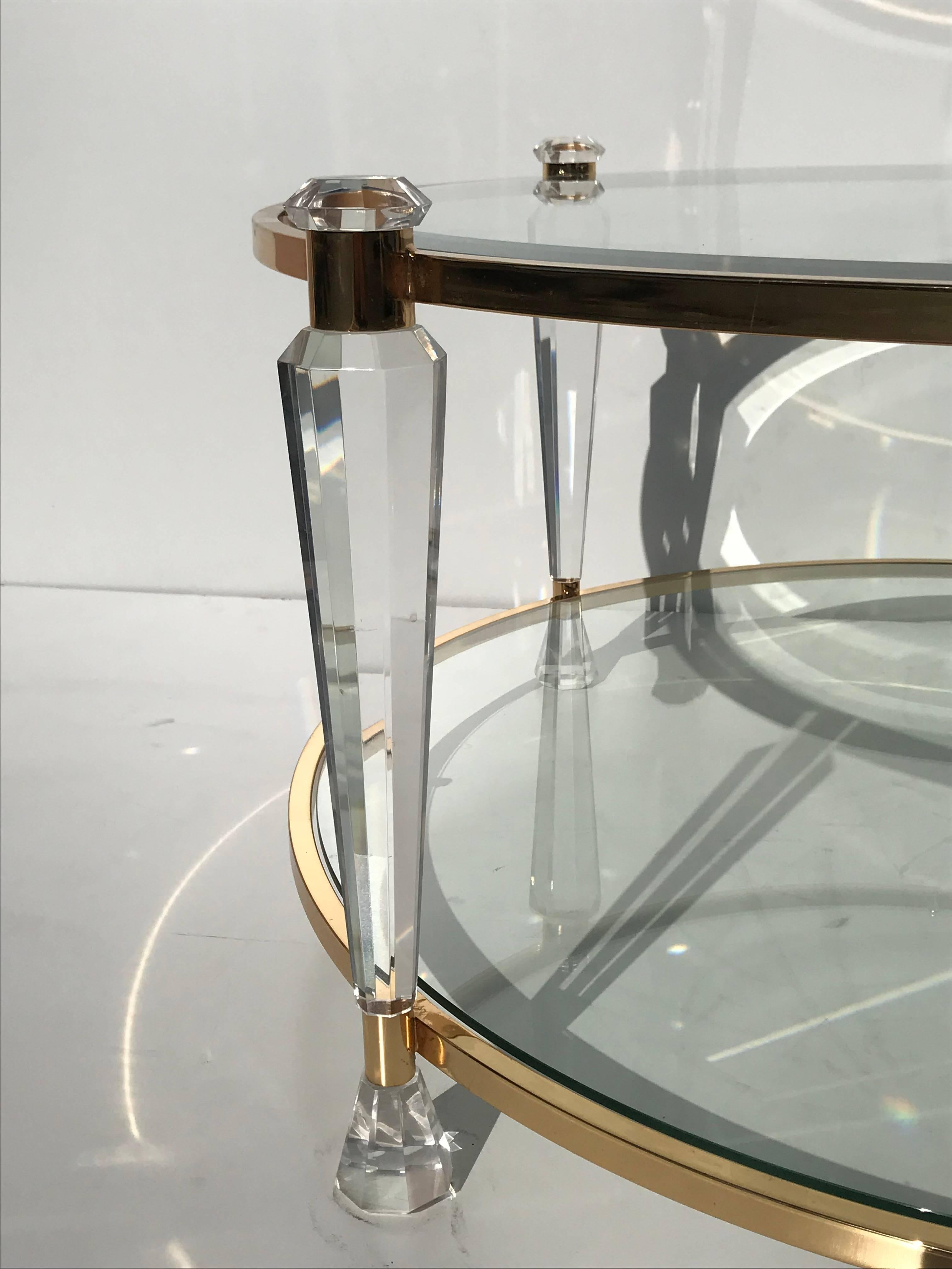 Hollywood Regency Two-Tier Round Lucite Coffee Table Style of Charles Hollis Jones