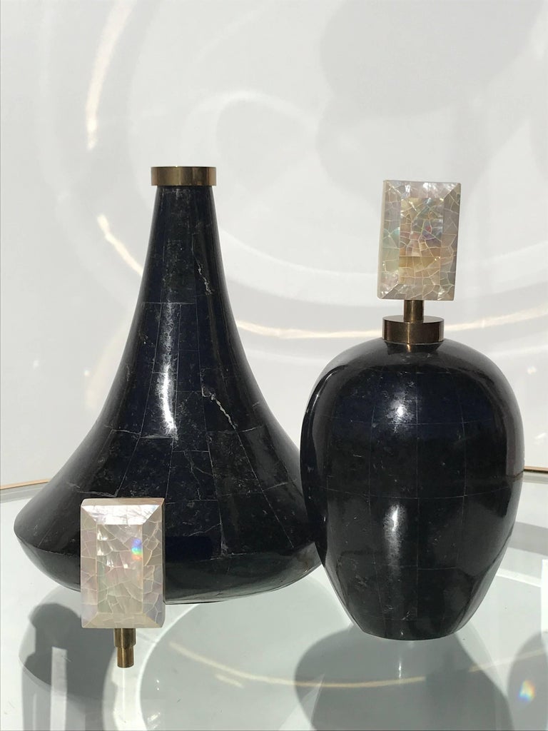 Two Tessellated Stone Decorative Perfume Bottles For Sale at 1stDibs