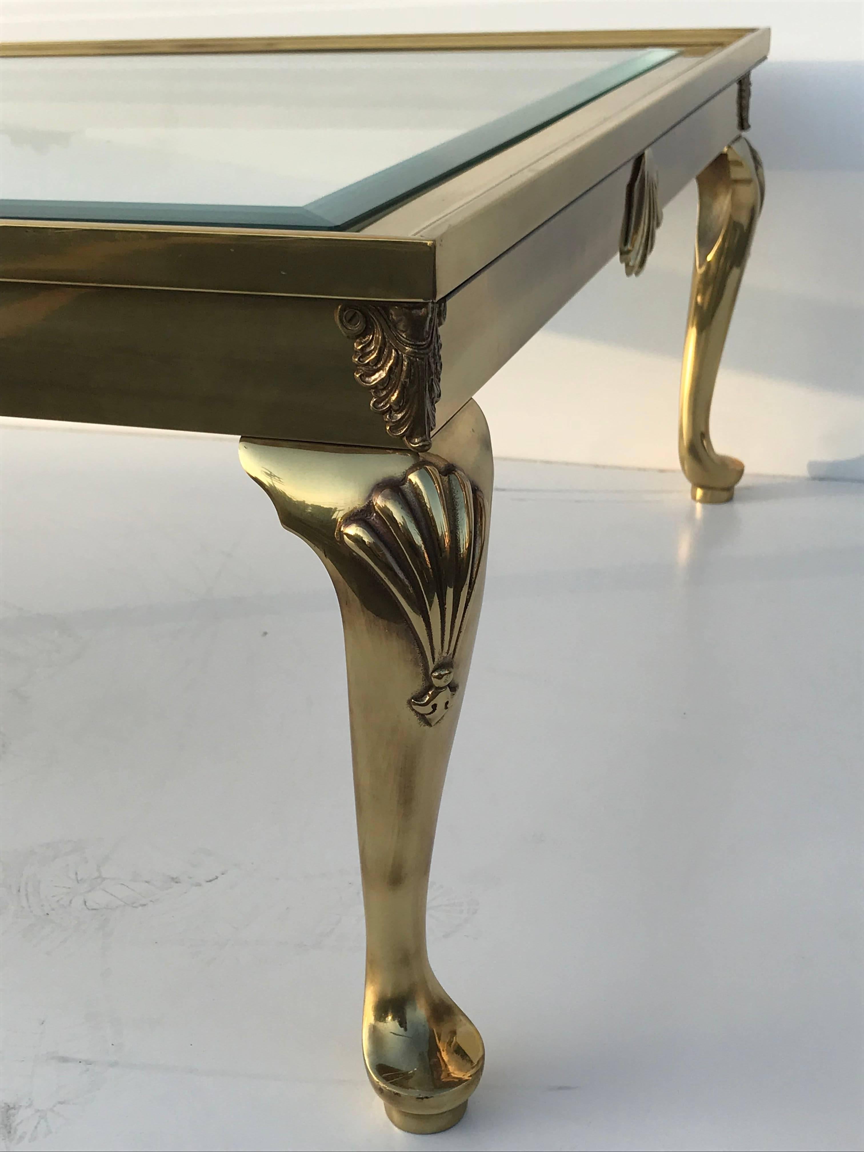 Hollywood Regency Cabriolet Leg Brass Coffee Table