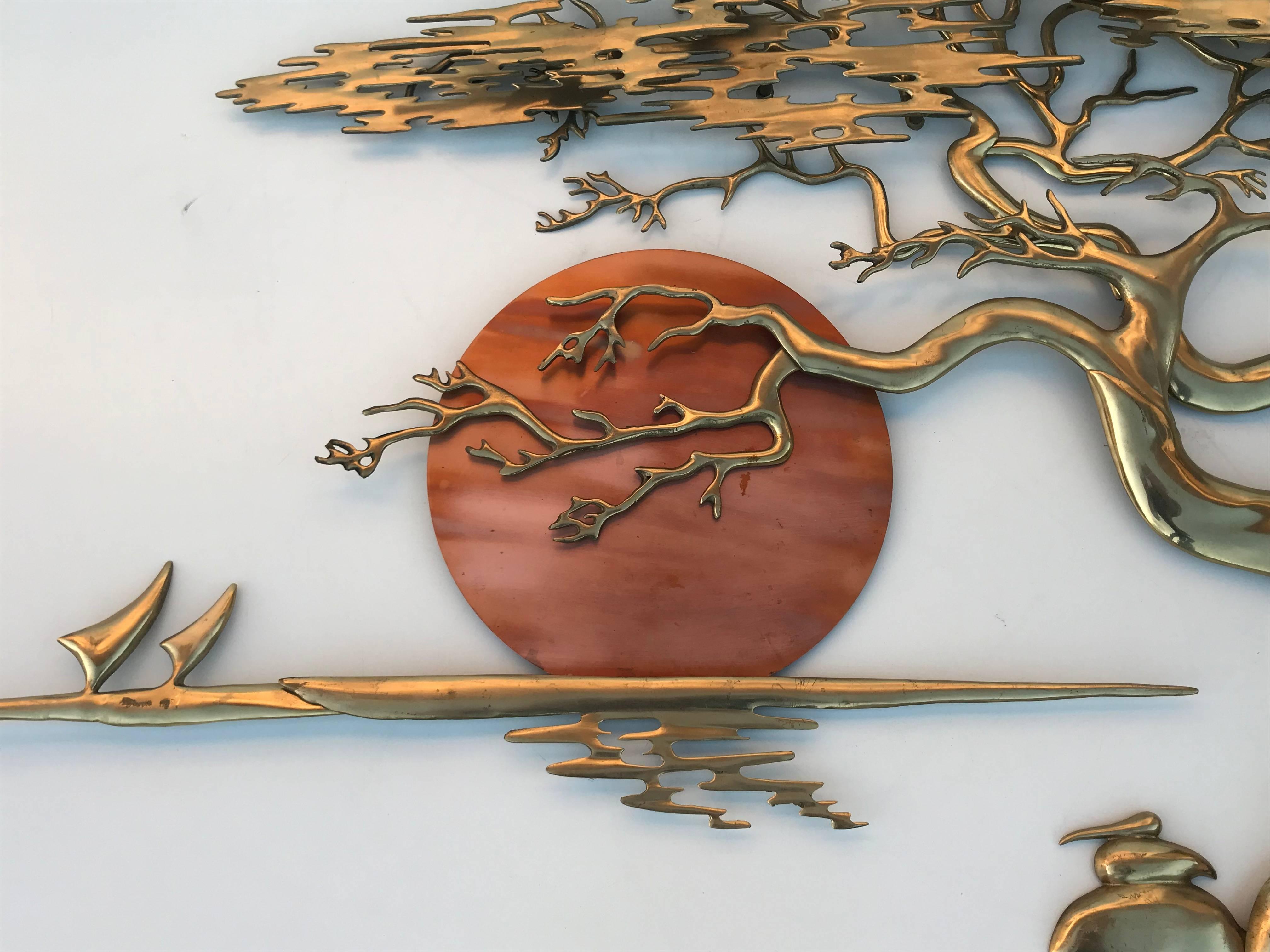 Brass bonsai tree wall sculpture by Bijan.