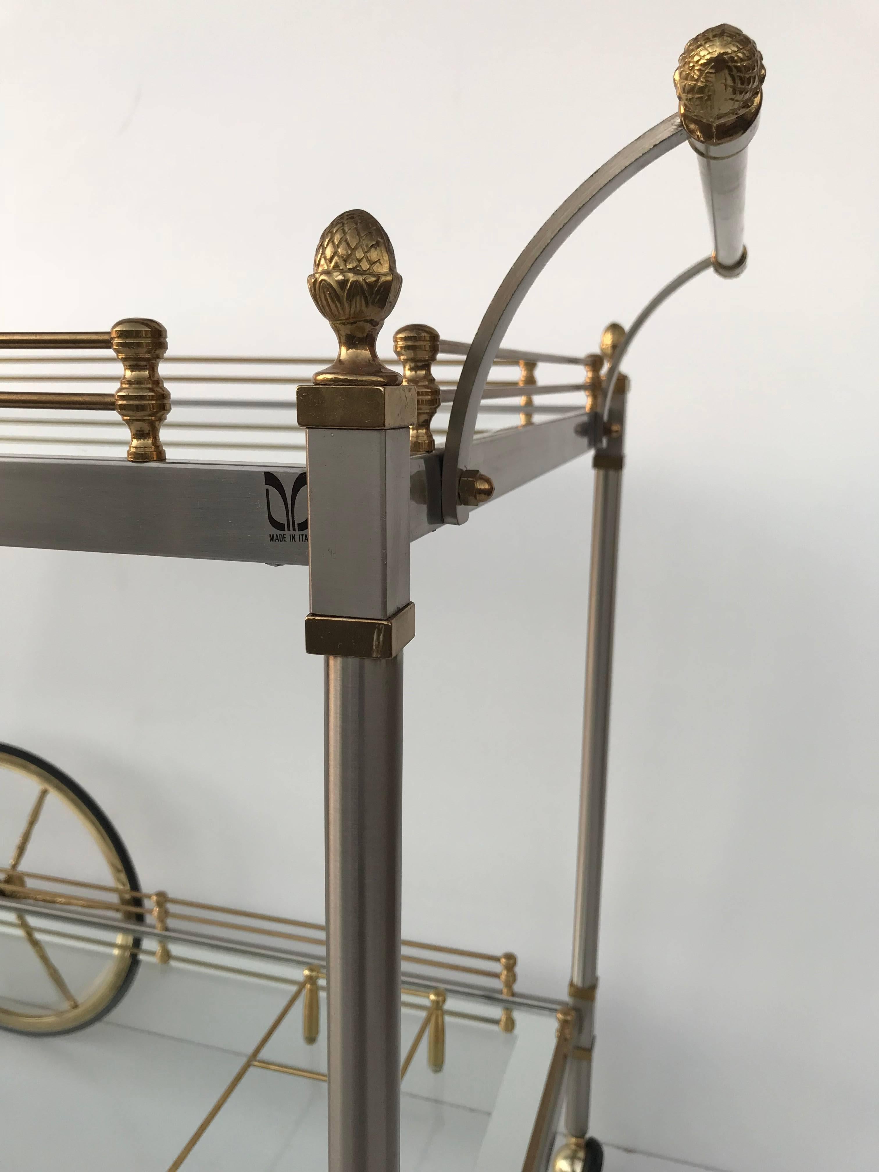 Hollywood Regency Chrome and Brass Bar Cart Attributed to Maison Jansen