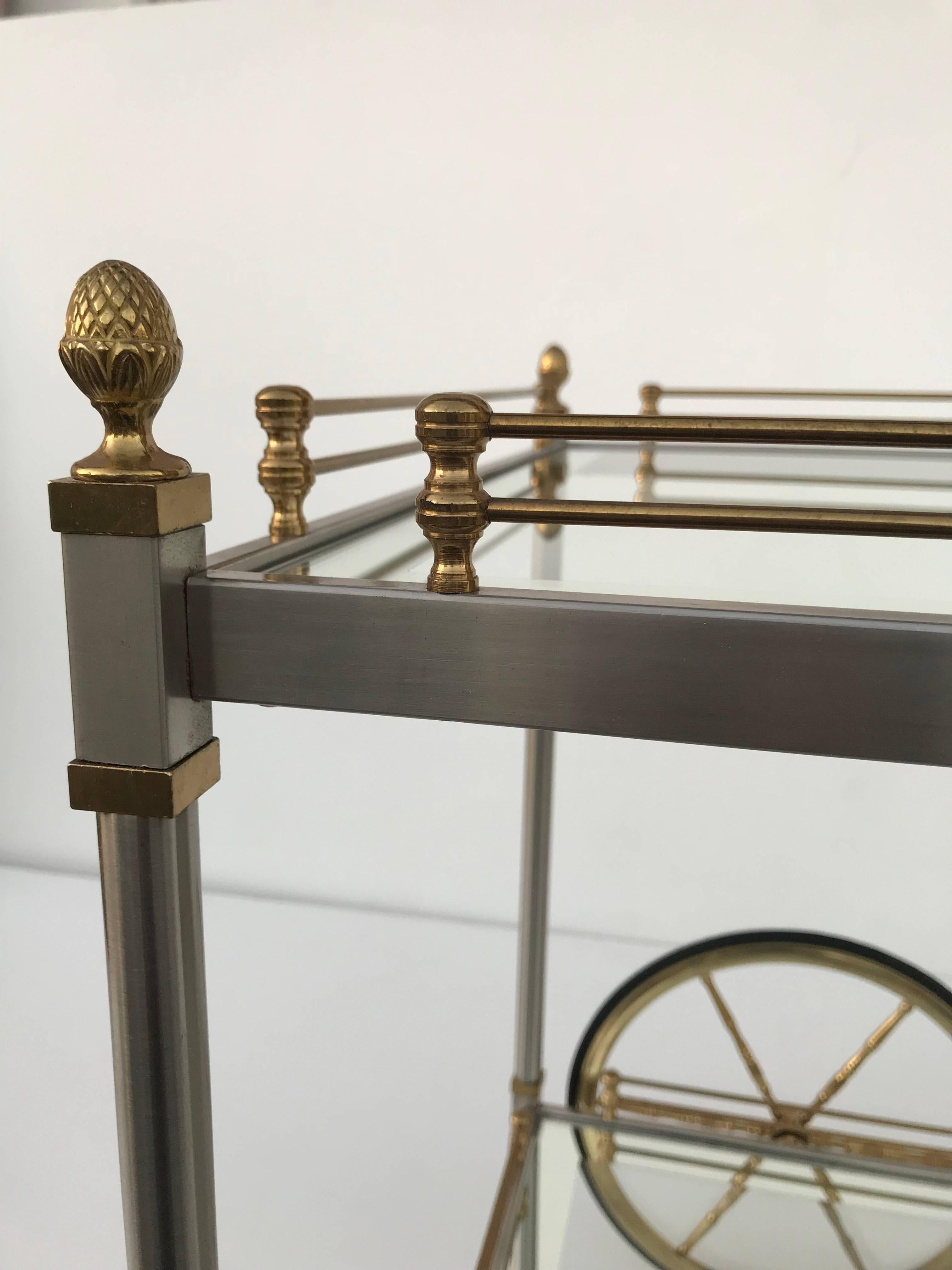 Italian Chrome and Brass Bar Cart Attributed to Maison Jansen