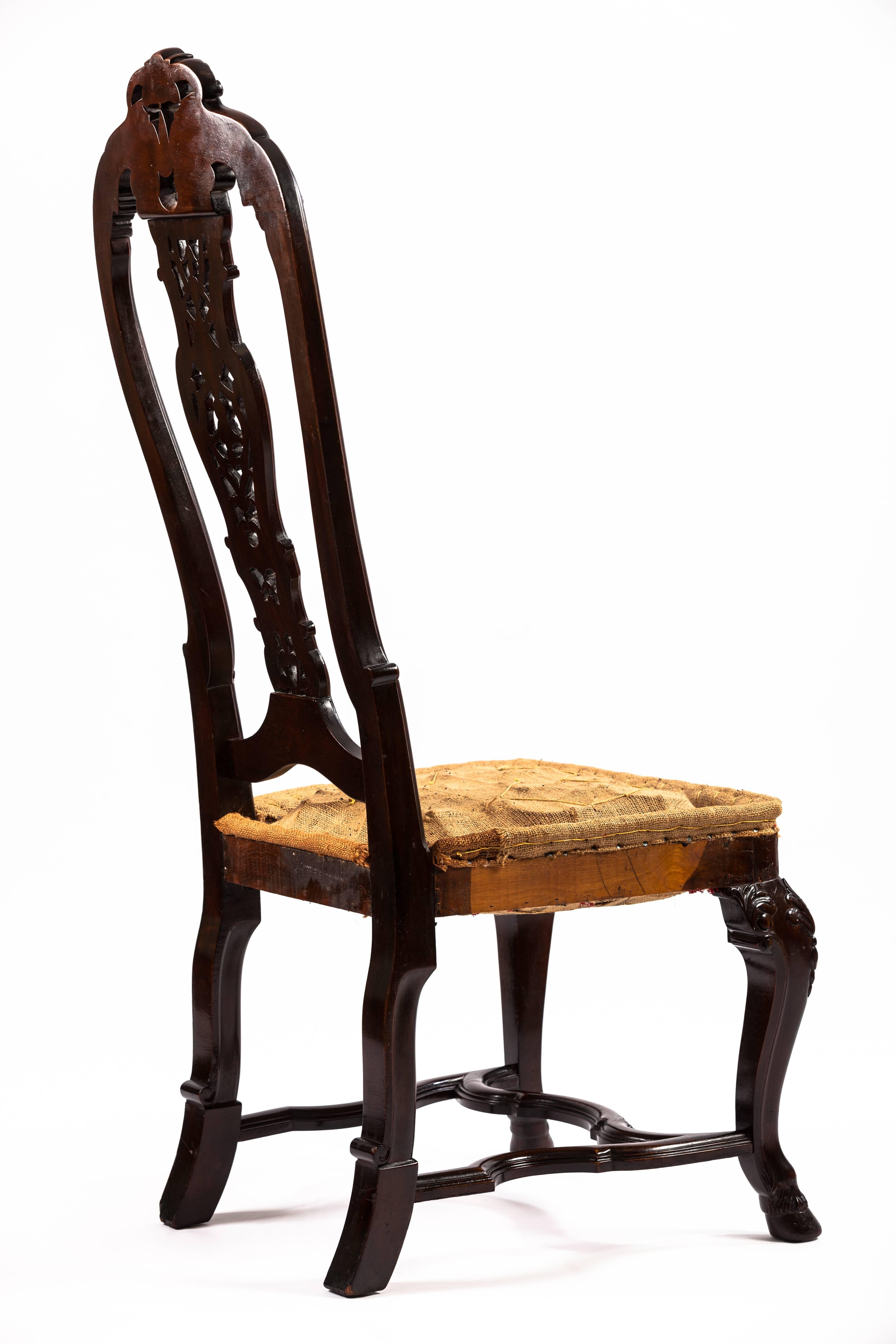 Carved Portuguese Rococo Style Mahogany Side Chair