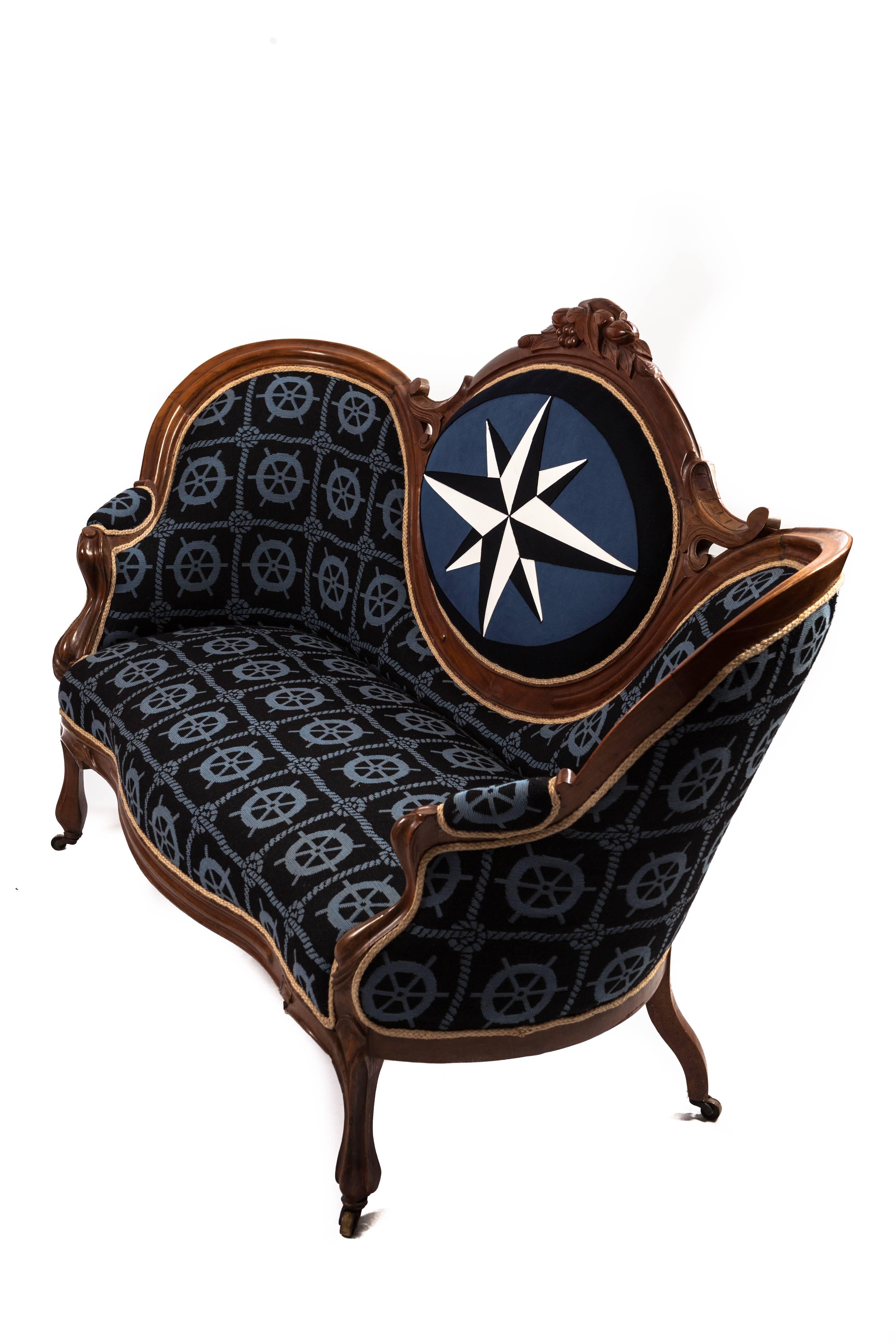 Woven Nautical Upholstered 19th Century Victorian Settee
