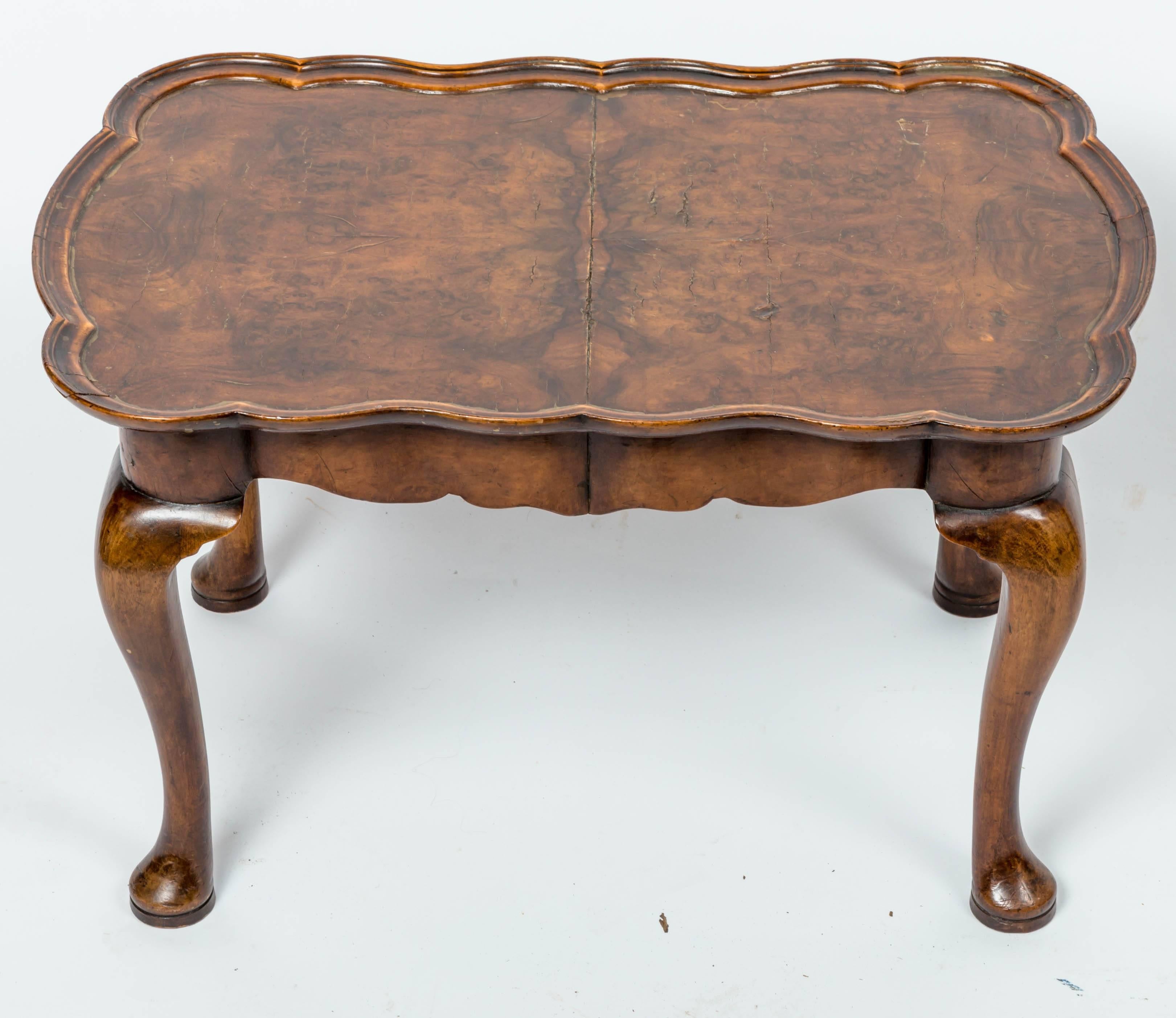 Burl Veneer Chippendale English side table of an unusual small scale.
