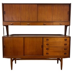 Danish teak highboard with sliding doors and drawers, 1960s