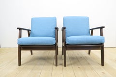 Pair of teak armchairs reupholstered in 100% wool, Denmark, 1960s