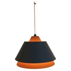 Orange and light blue metal pendant lamp, Denmark, 1960s