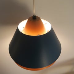 Orange and light blue metal pendant lamp, Denmark, 1960s