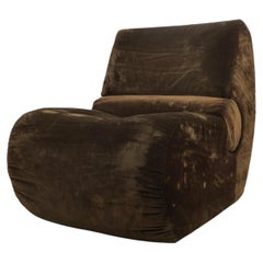 Fauteuil de salon italien en velours marron, années 70