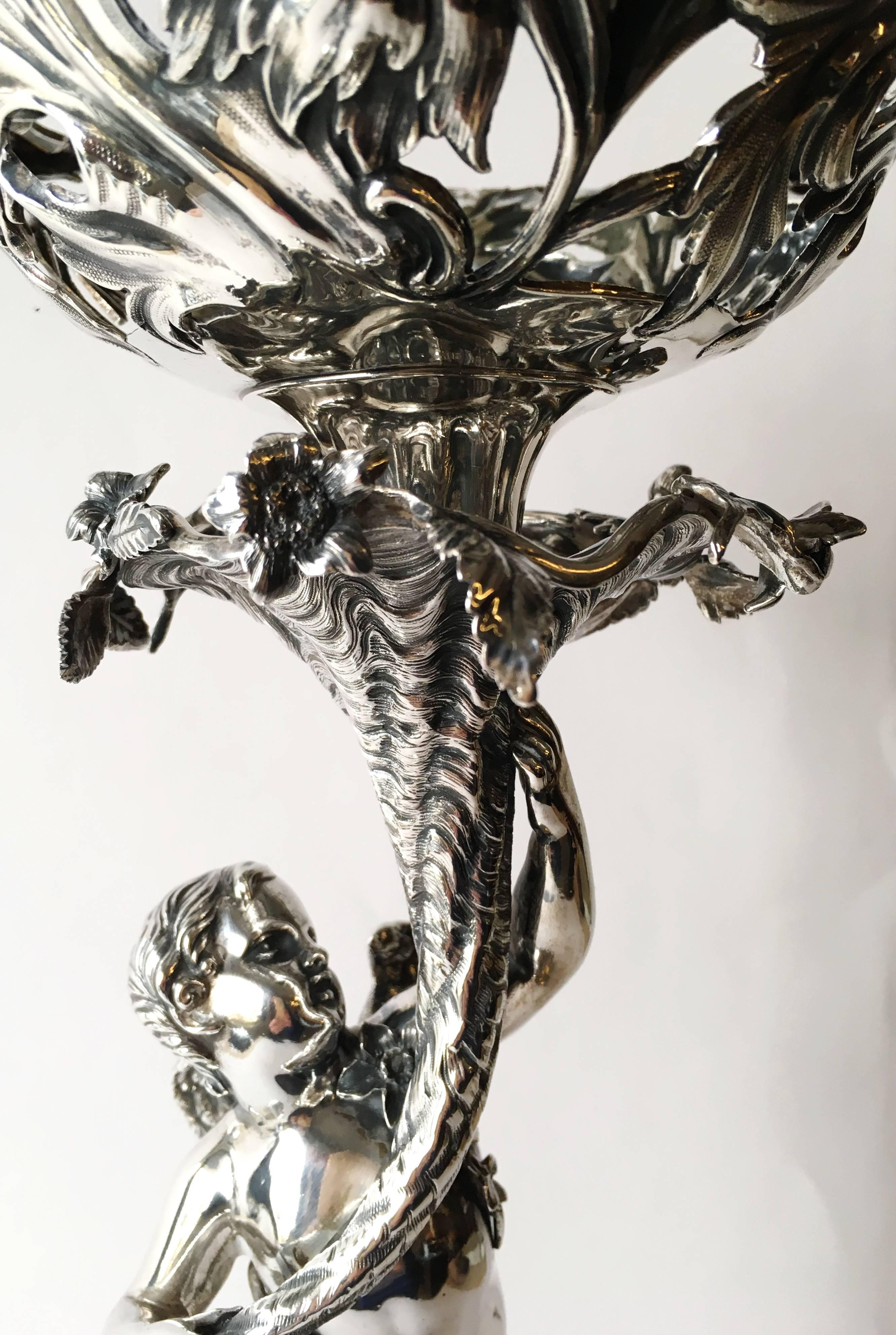 English Victorian Silver Centrepiece by John Samuel Hunt For Sale