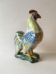 Figure en faïence de Delft polychrome d'un coq