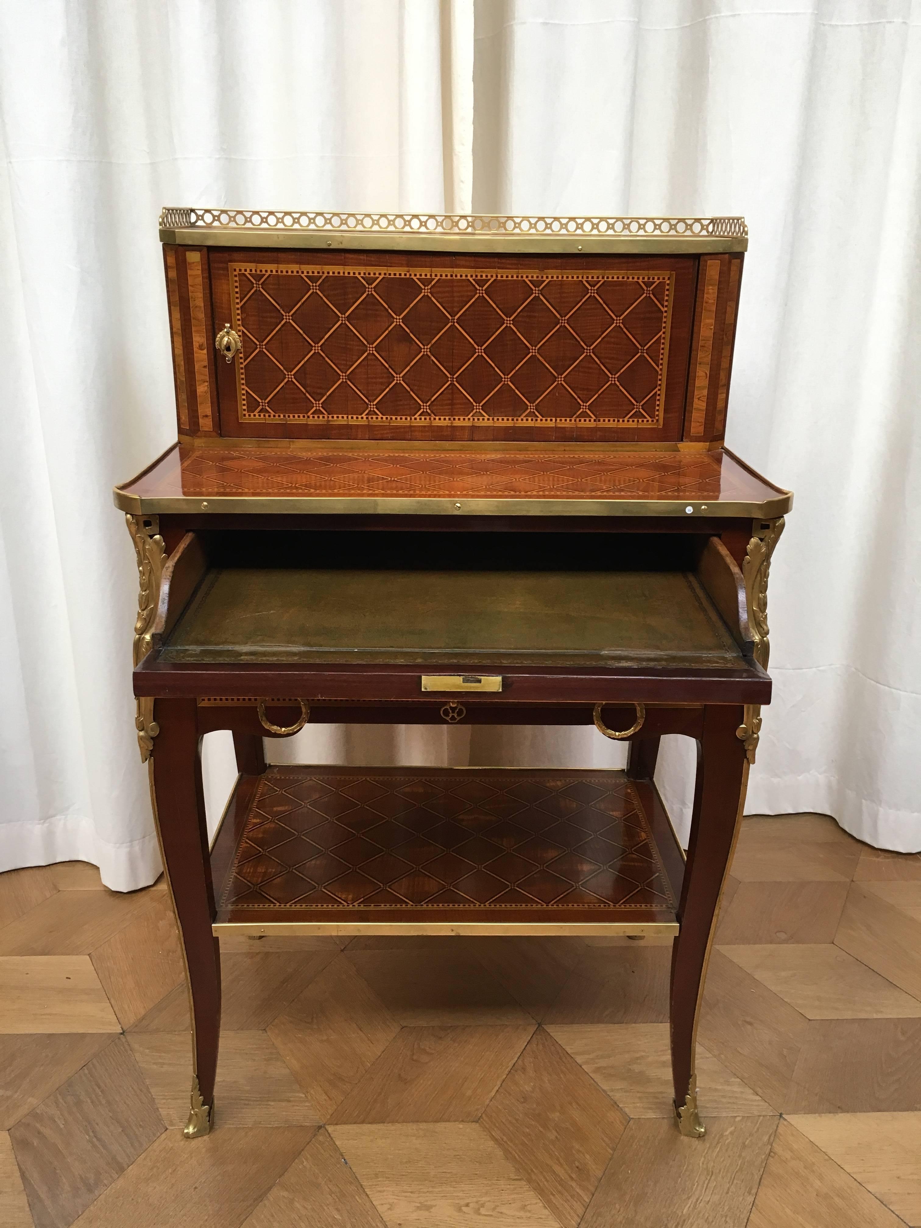 Gilt Late Louis XV Ormolu-Mounted Sycamore and Parquetry Bonheur-du-jour For Sale