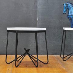 Hirondelle Hexagonal White Marble Iron Rod Side Table