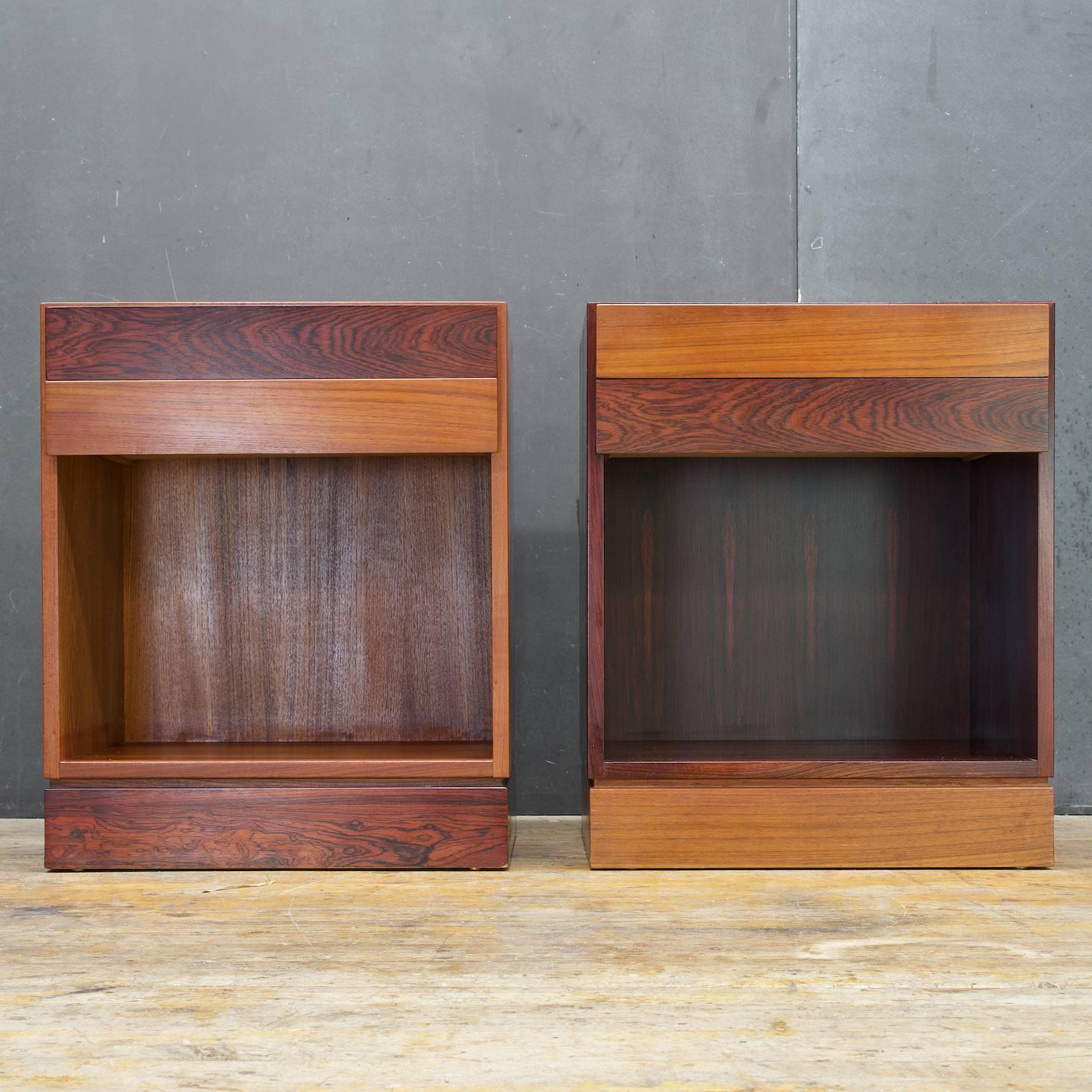 Danish Teak and Rosewood Bedside Nightstand Cabinets