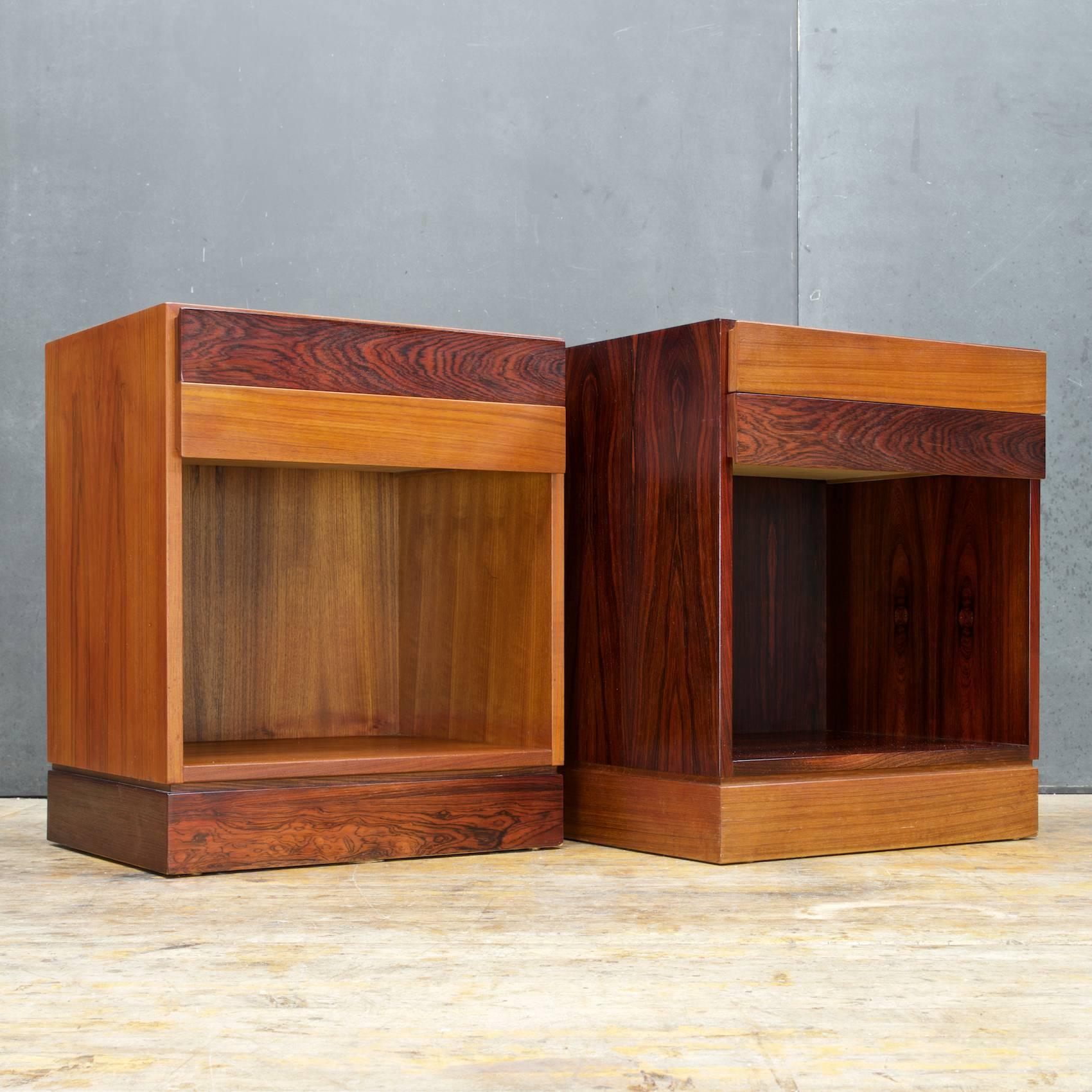 Pair of Mixed and Matched Danish Double Drawer Nightstands.