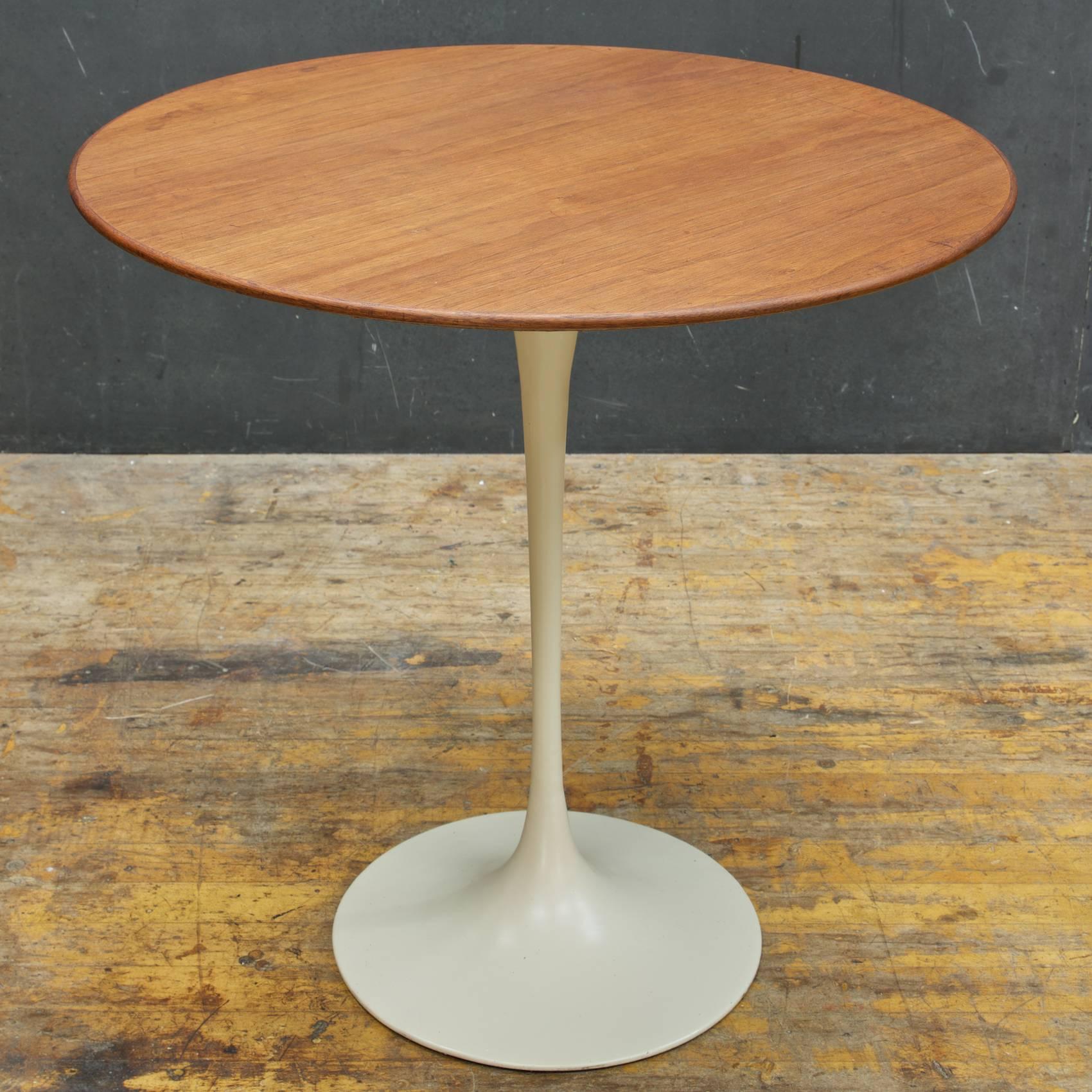 Side table with the larger diameter top. Retains original label, Knoll red bow tie logo, 320 Park Ave. NY.