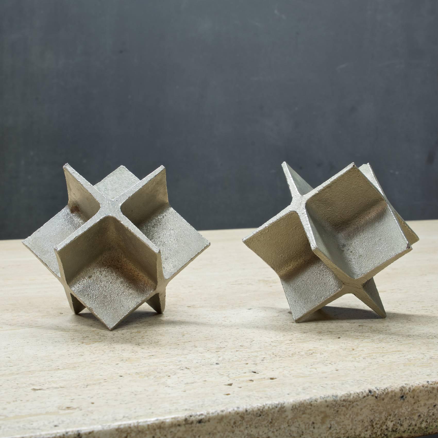 Mid-Century Modern Carl Auböck Designed 1960s Brutalist Crossed Cube Bookends Statuettes