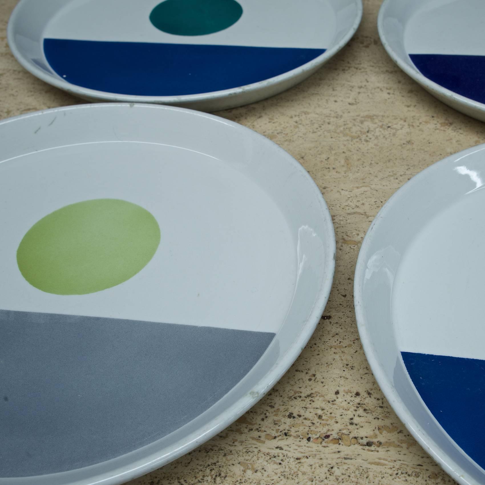 Glazed Set Four 1960s Polychromatic Fantasia Italiana Plates Gio Ponti Italy Pozzi