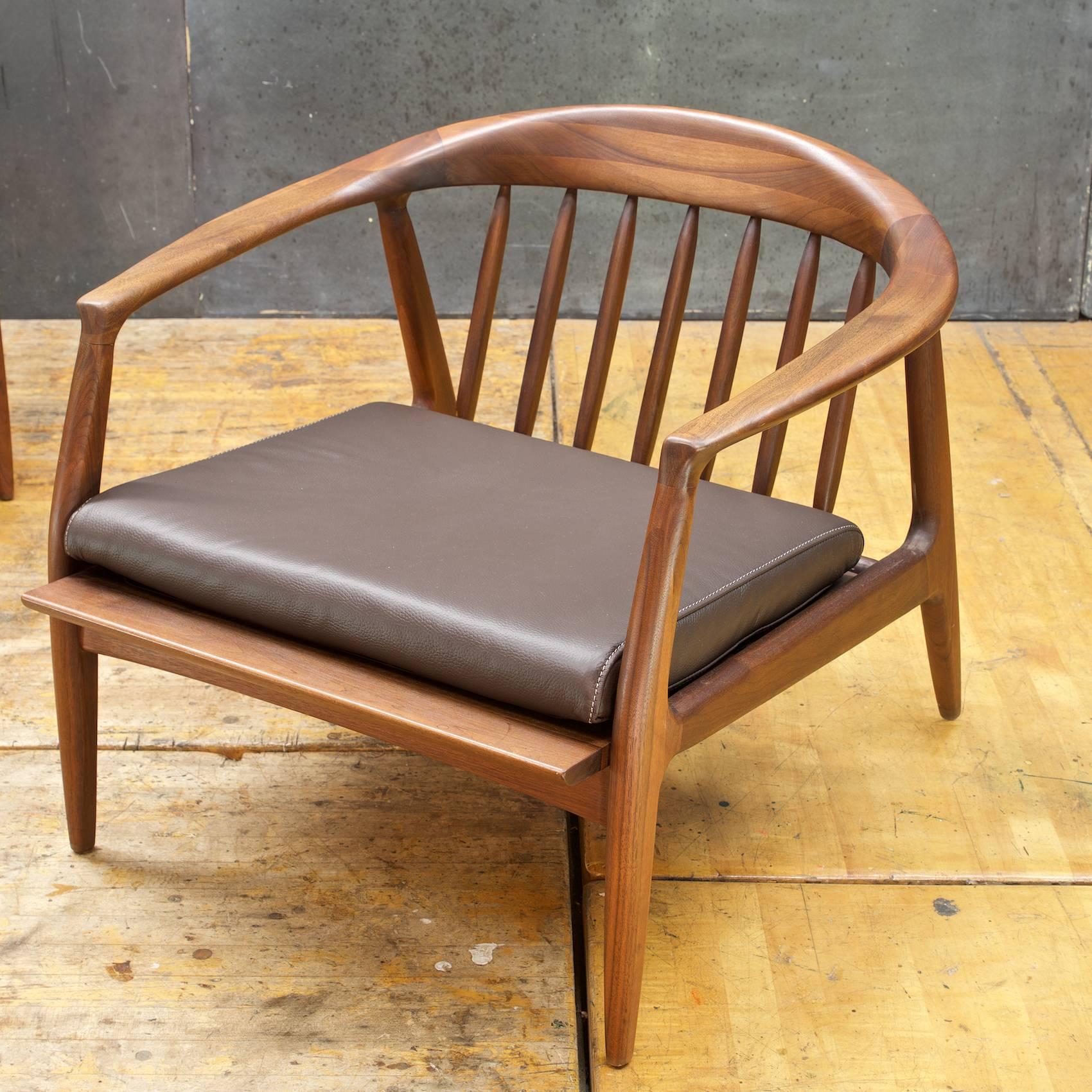American 1960s Walnut and Leather Lounge Chairs