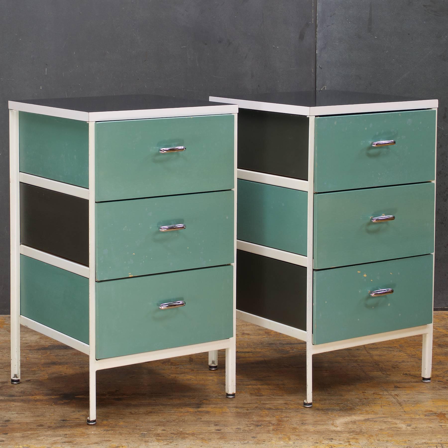 Wonderful Rare half-dressers, or companion cabinets for the office or nightstand bedside tables. Worn, stained and patinated, presented in the original finish, just cleaned and polished