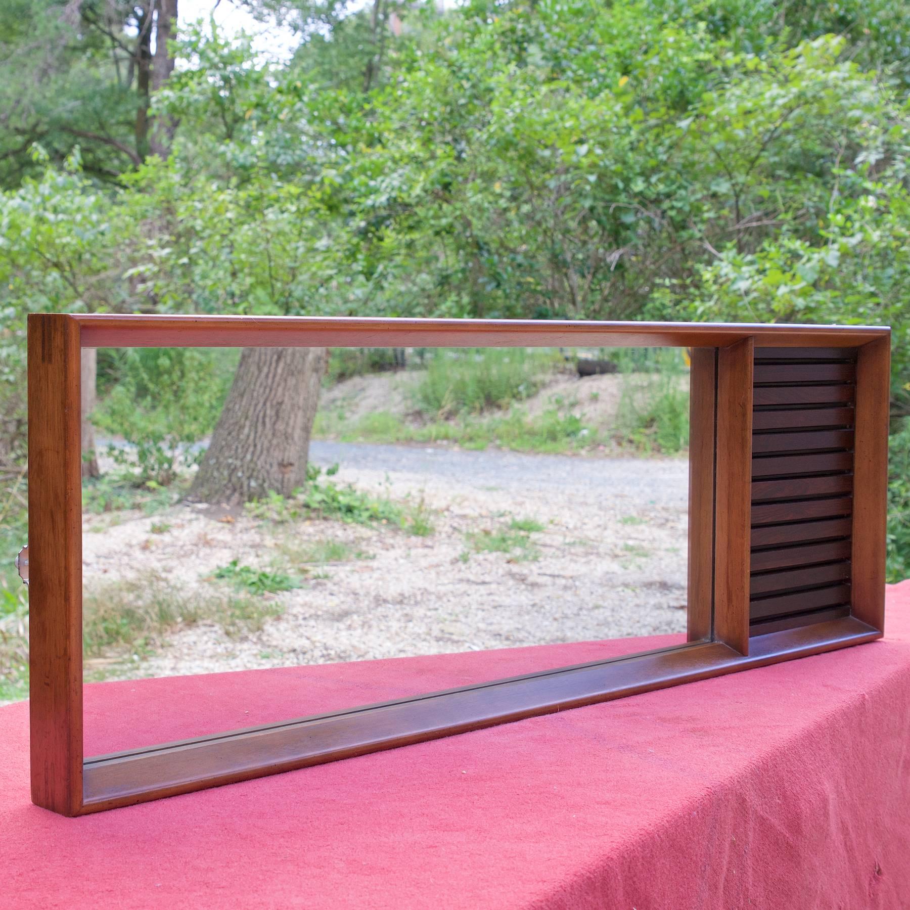 Mid-Century Modern 1960s Walnut and Slatted Rosewood Shadow Box Wall Mirror