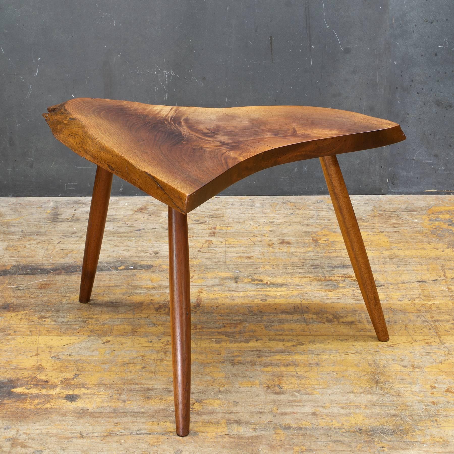 Original unmolested finish.  George Nakashima walnut studio table, accompanied by authentication paperwork from the Nakashima Foundation. 
