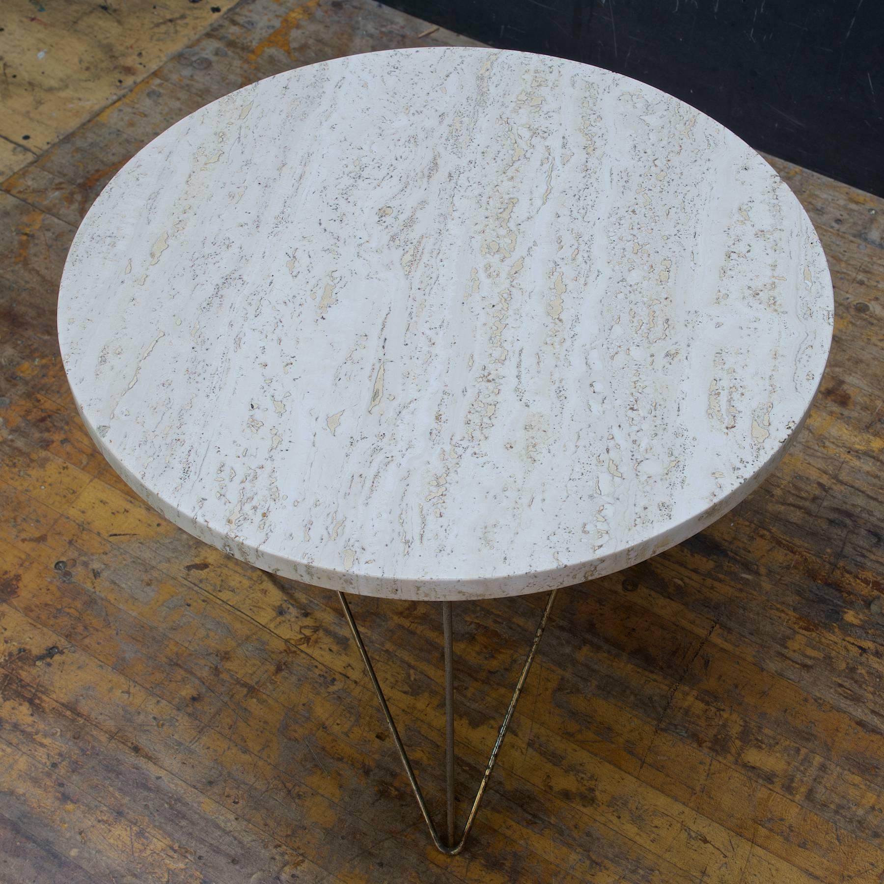 Mid-Century Modern Brancusi Brass-Plated Rod Marble Side Table