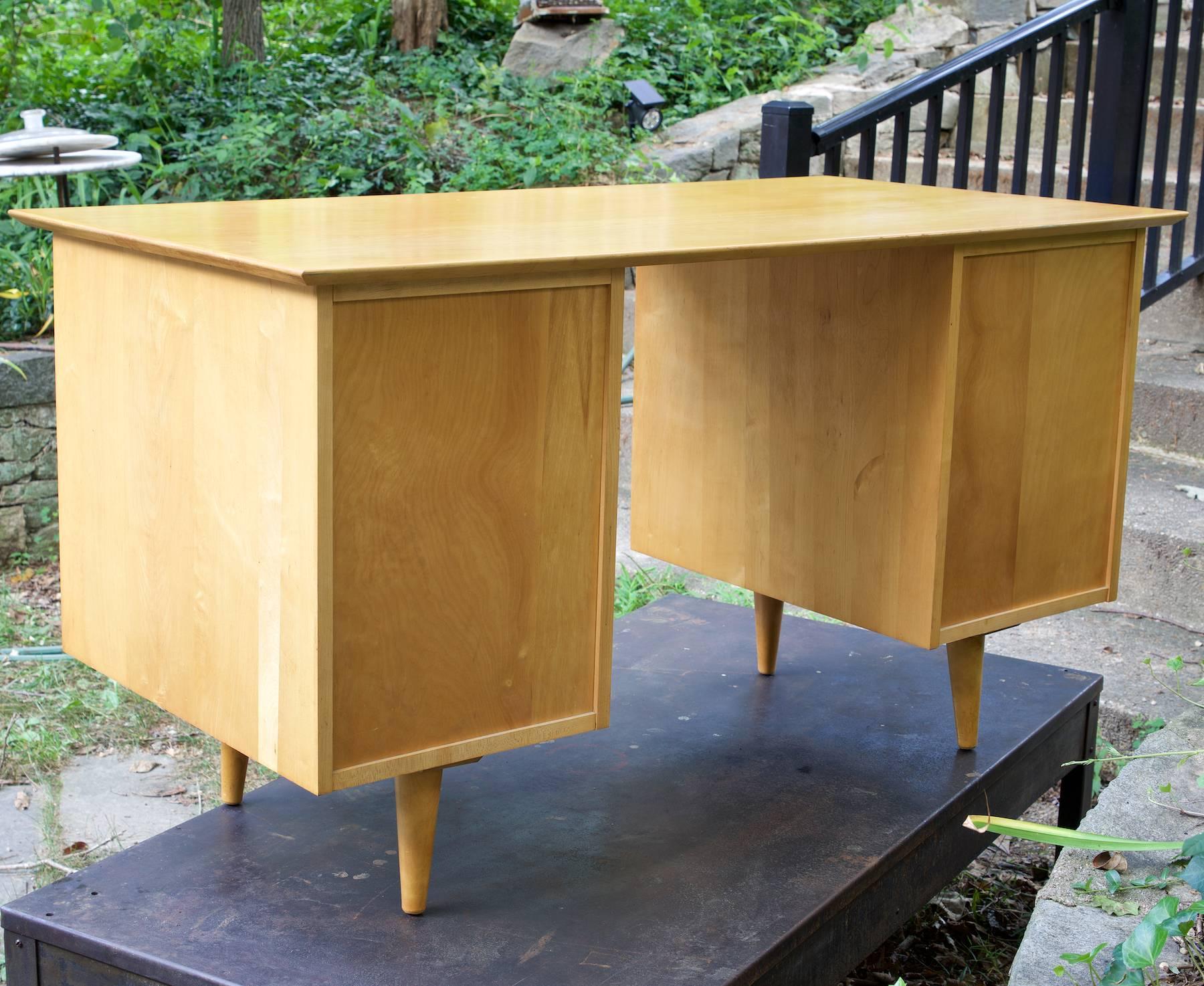 American Paul McCobb Cabin Modern Atomic Birch 5-Drawer Desk