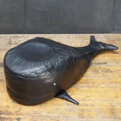 Antique Black Leather Whale Ottoman