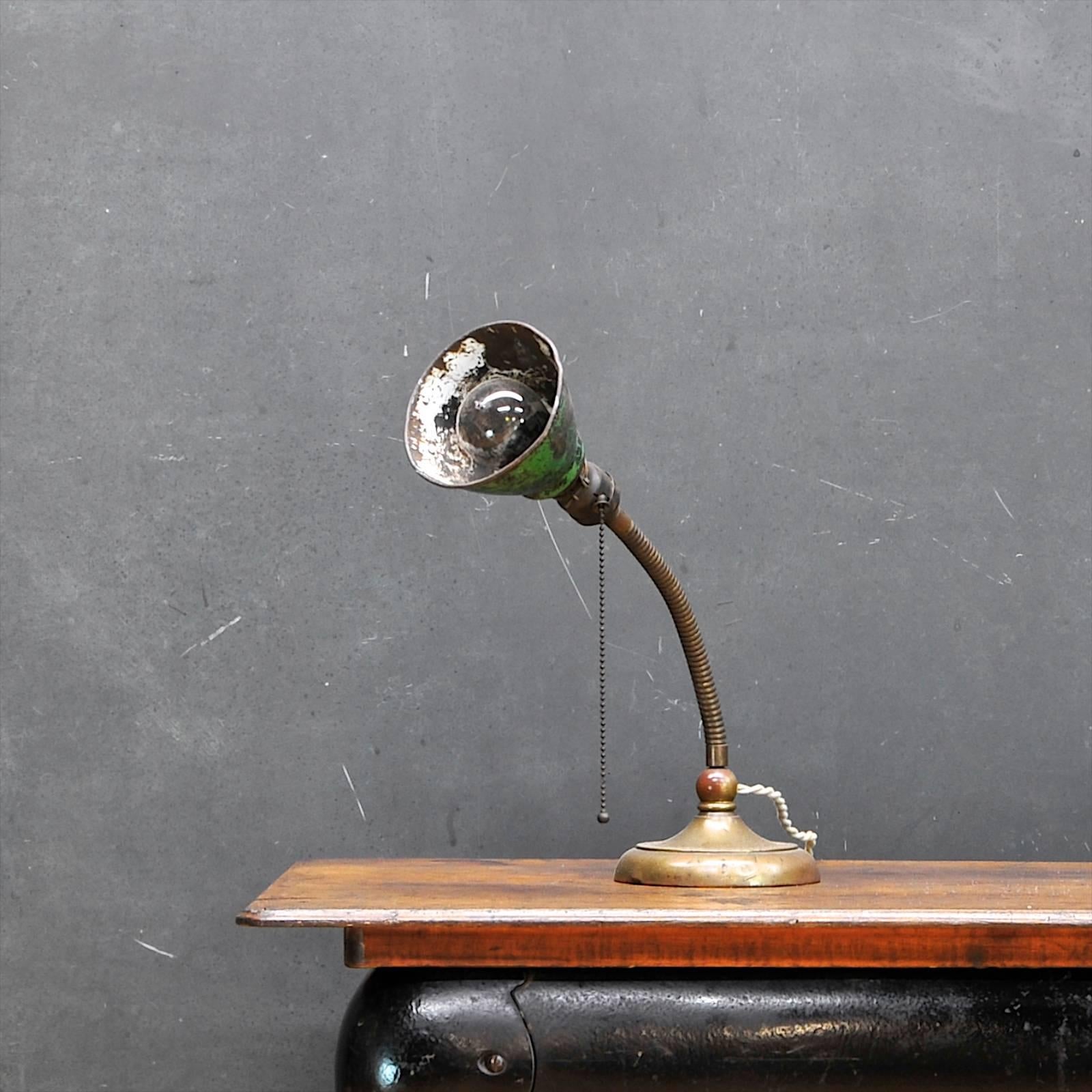 Industrial Brass Yeomens Gooseneck Workshop Lamp In Fair Condition In Hyattsville, MD