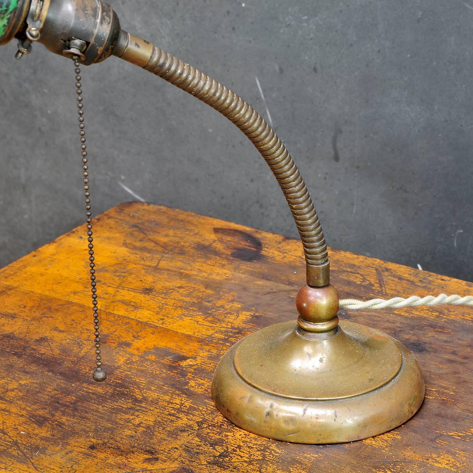 Glazed Industrial Brass Yeomens Gooseneck Workshop Lamp