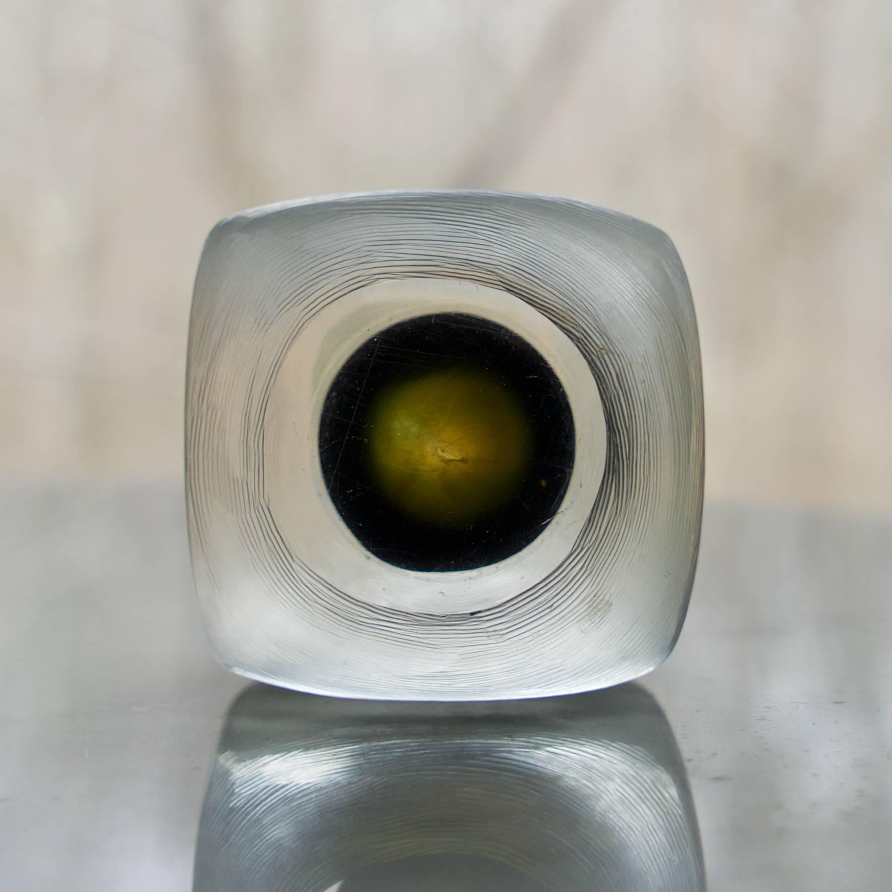 Heavy small piece of art glass, modernist form.
