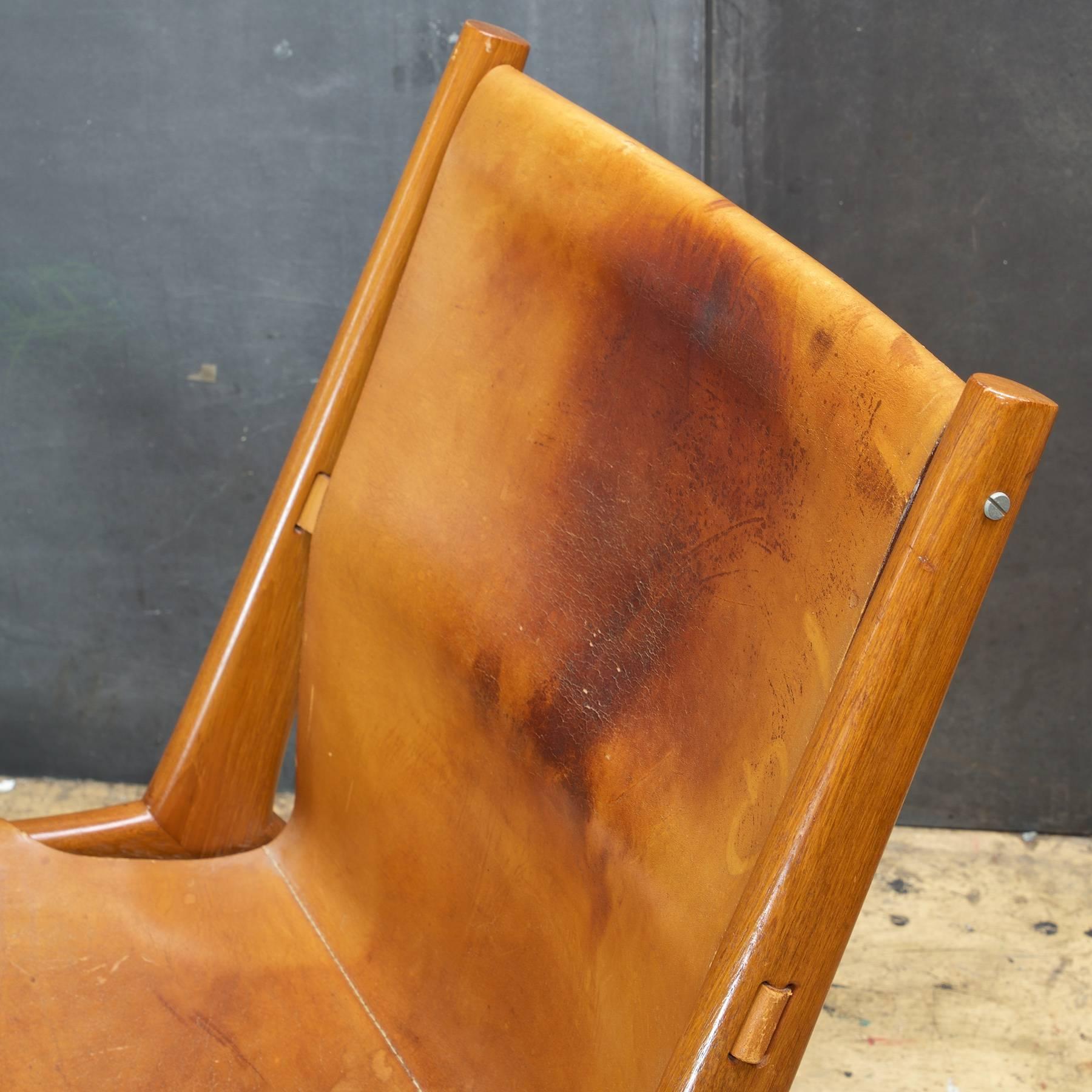Scandinavian Modern Hunting Lounge Chair by Uno & Osten Kristiansson in Oak Leather Sling