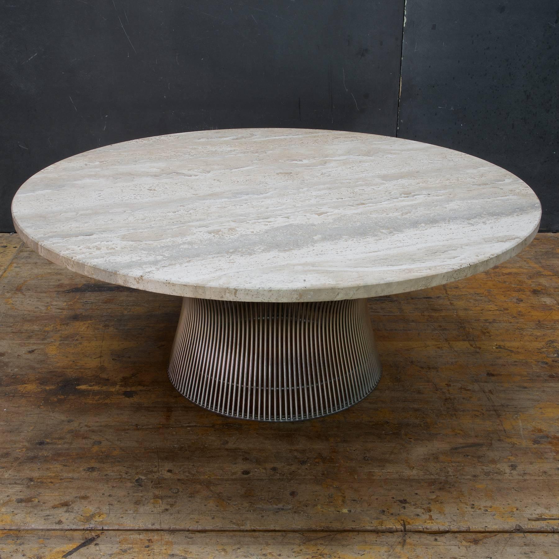 Travertine Vintage Warren Platner Coffee Table with Jupiter Marble Surface