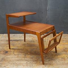 Rare Kurt Østervig Teak Tiered Danish Table with Brass Magazine Rack