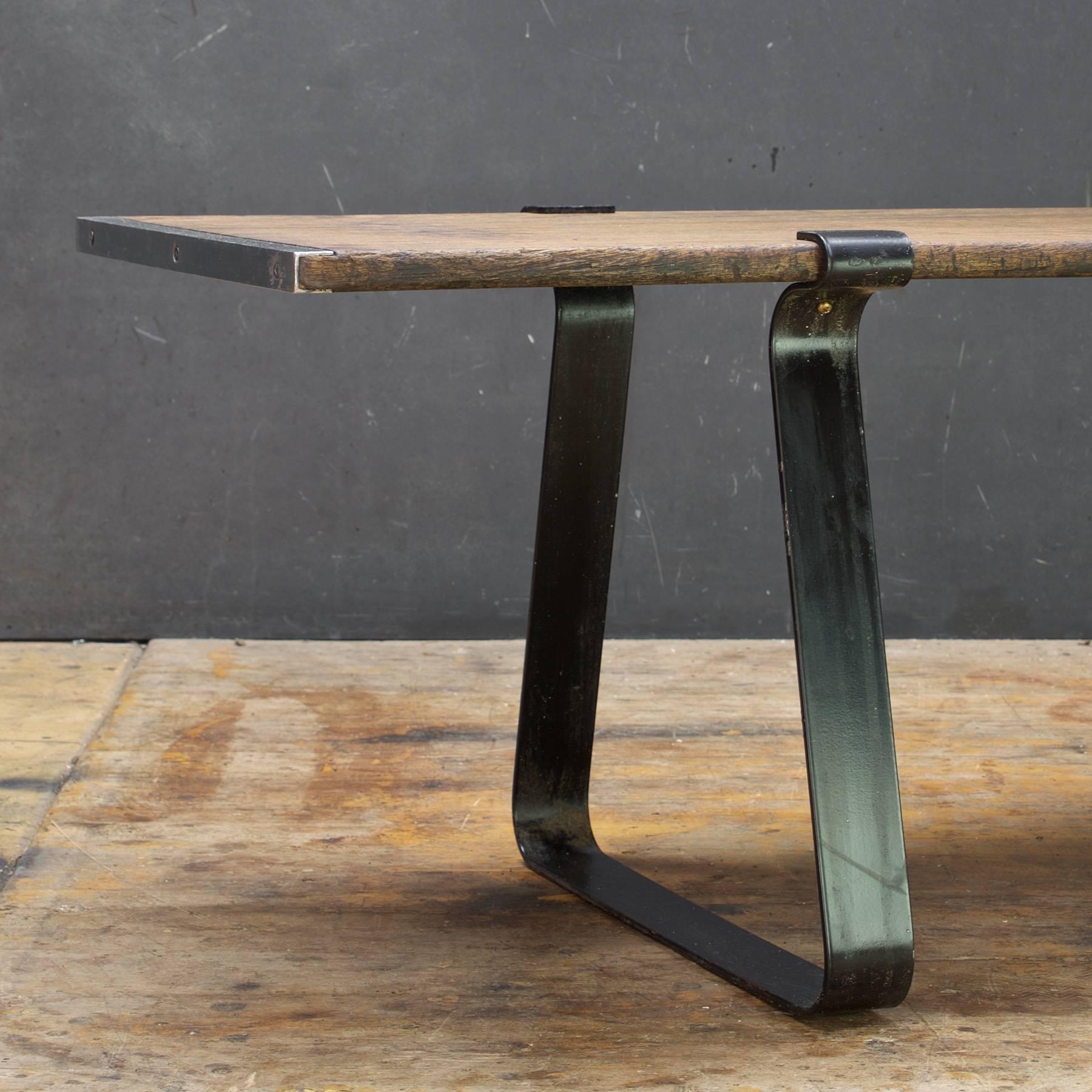 Patinated Architects Minimalist Teak Plank Coffee Table Bench Mid-Century Pool House