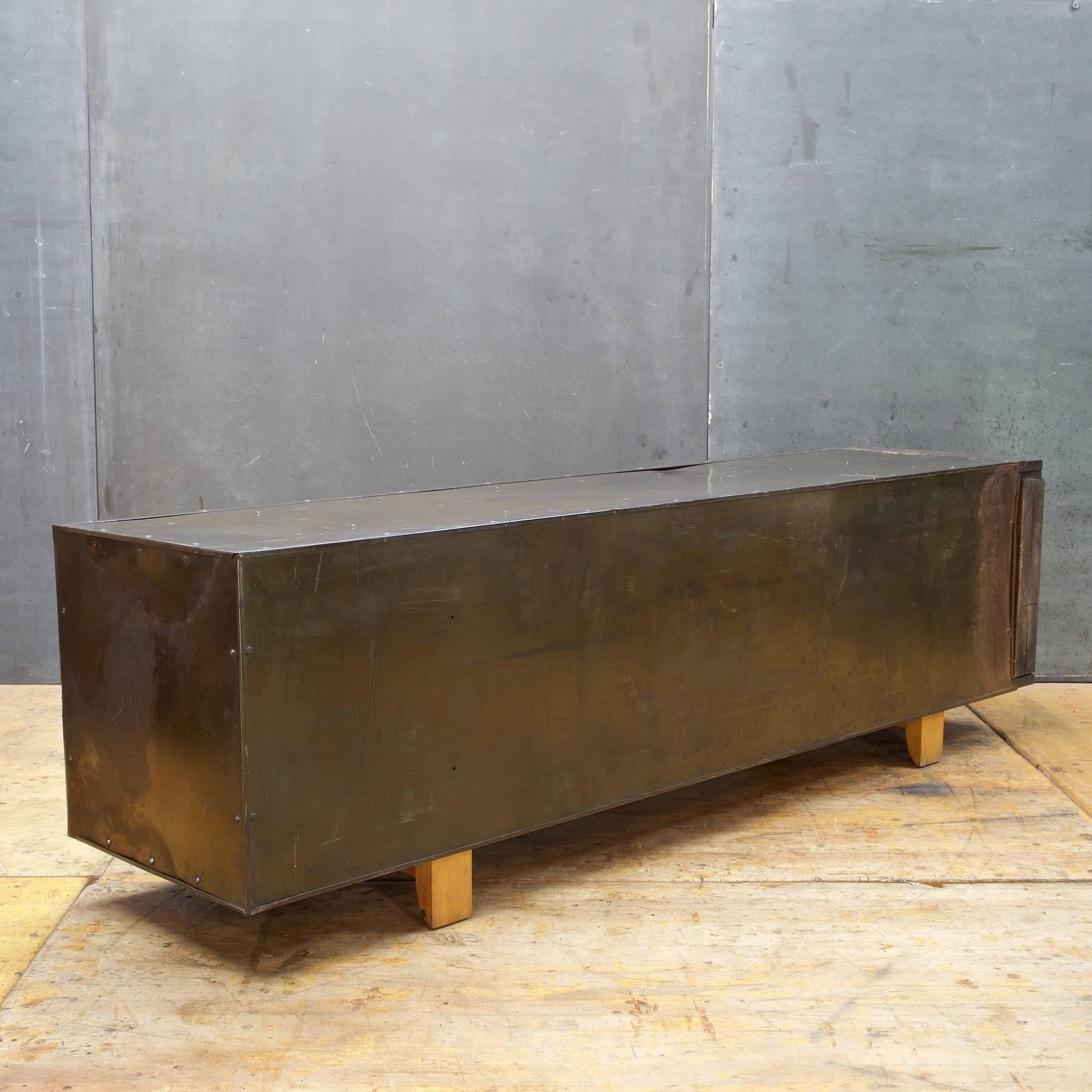 American Vintage Industrial Perforated Steel Media Console Assemblage Credenza Cabinet