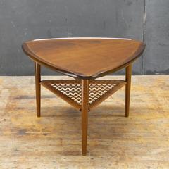 Early 1950s Danish Triangle Guitar Pik Tiered Cane Side Table Poul Jensen Selig