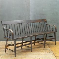 Late Victorian US Courthouse Armchair Oak and Metal Long Bench
