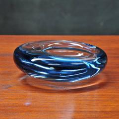 1960s Per Lutken Scandinavian Blue Art Glass Jellyfish Dish