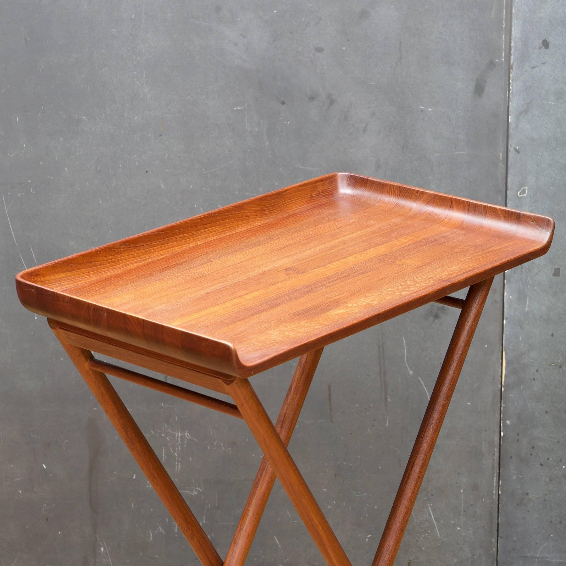 Oiled Vintage 1950s Danish Staved Teak High Cocktail Serving Tray Table