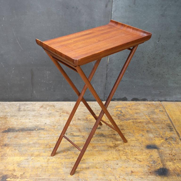 Vintage 1950s Danish Staved Teak High Cocktail Serving Tray Table For