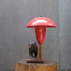 1940s California Rustic Modern Bear with Red Fiberglass Marplex Lamp