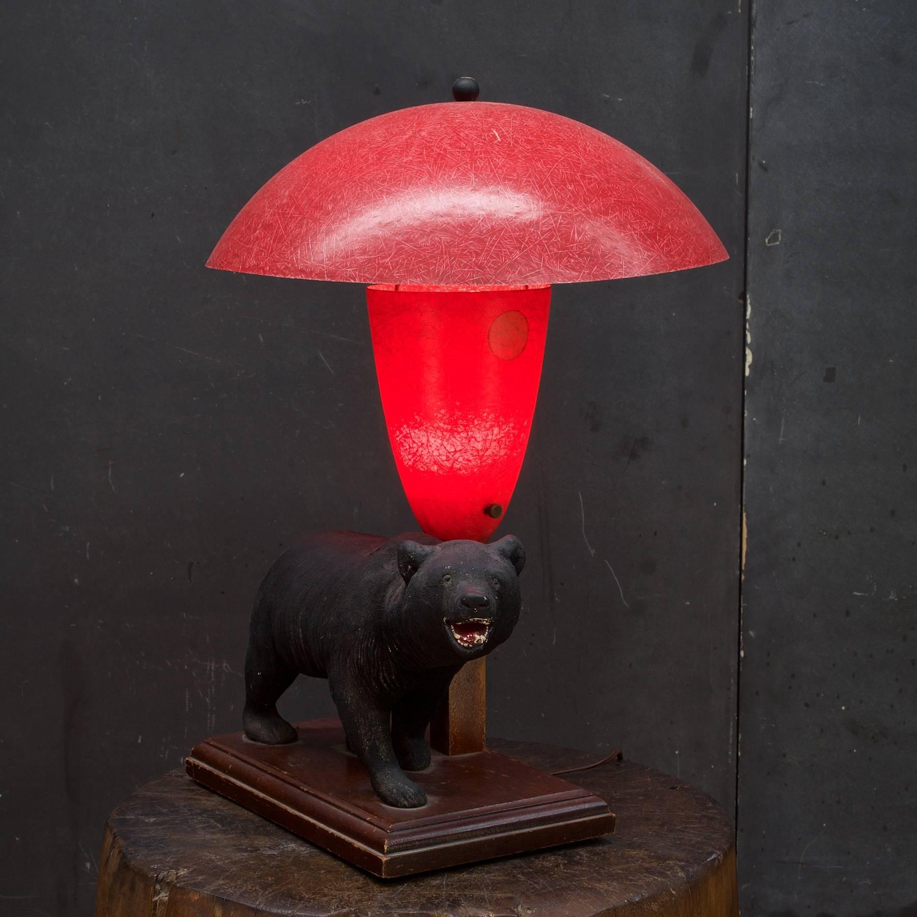 1940s California Rustic Modern Bear with Red Fiberglass Marplex Lamp 2