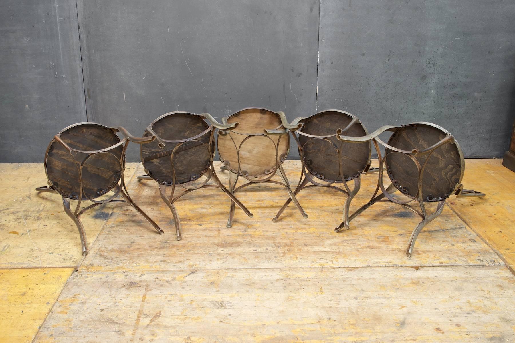 Victorian 1920s Vintage Industrial UHL Metal Dining Cafe Bistro Chairs Five