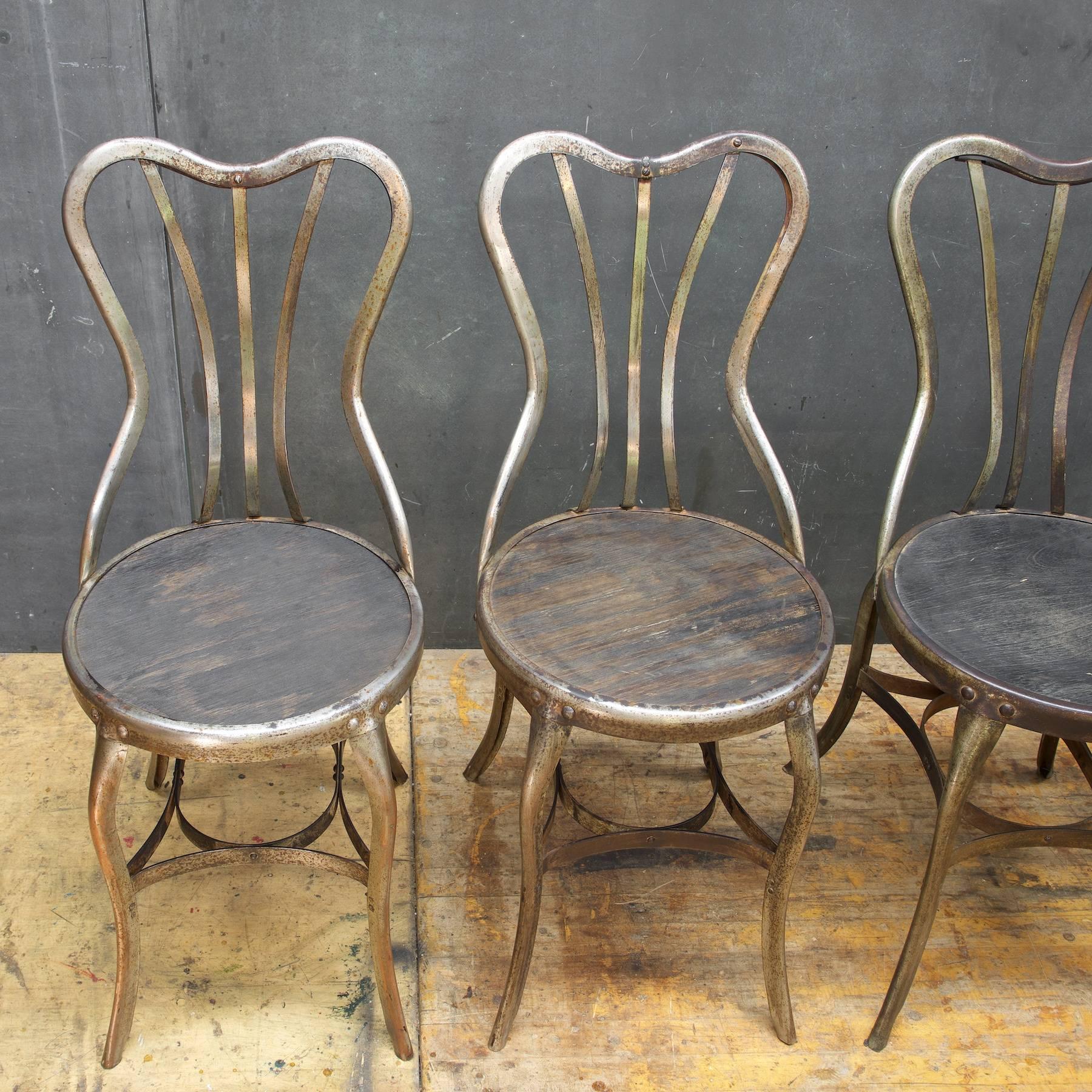American 1920s Vintage Industrial UHL Metal Dining Cafe Bistro Chairs Five