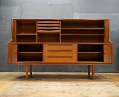 Massive 1960s Danish Teak Server Credenza Tambour Doors and Brass