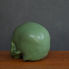 Arts and Crafts Anatomic Style Glazed Pottery Skull Sculpture Bookend